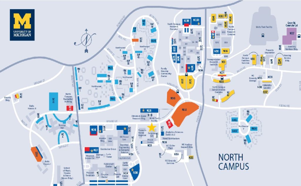 Map of North Campus with GFL labeled with a star.