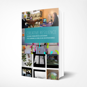Mockup of the Creative Resilience Book Cover, our current book project.