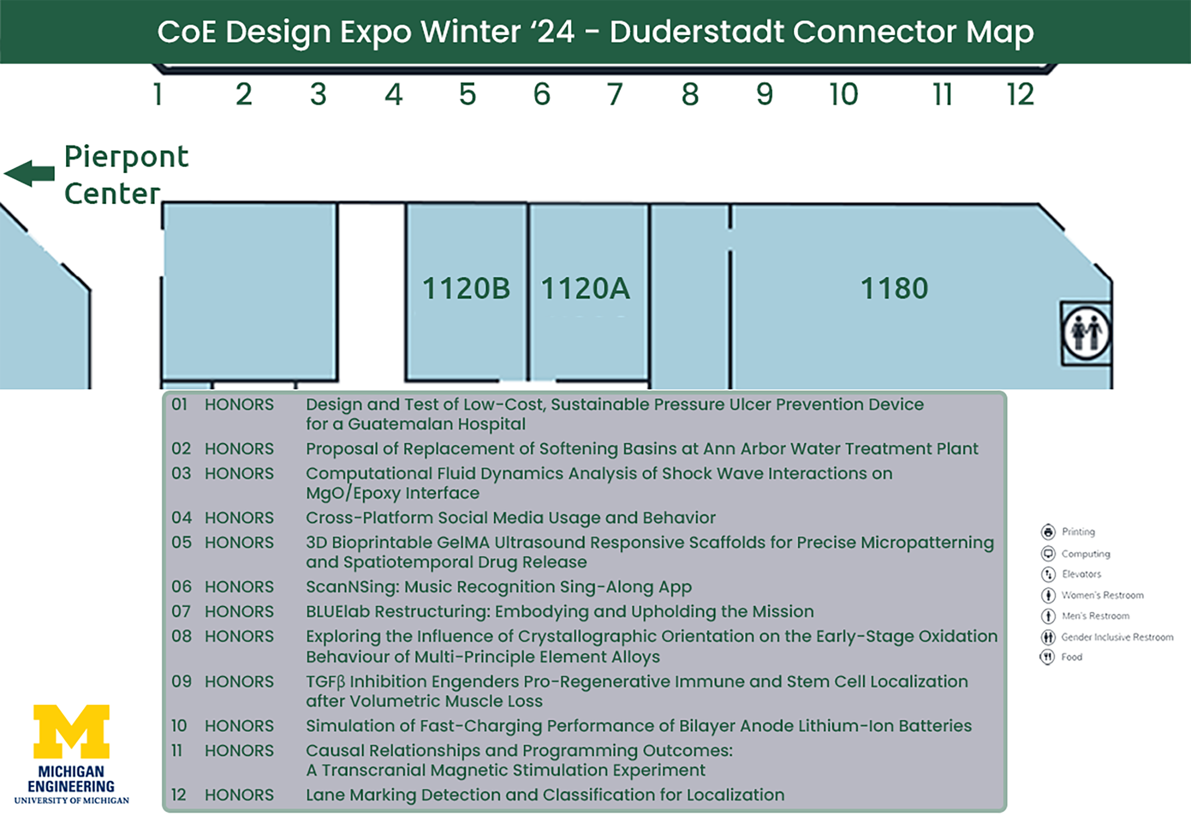 A map of the Duderstadt Atrium for the Fall 2022 Design Expo.