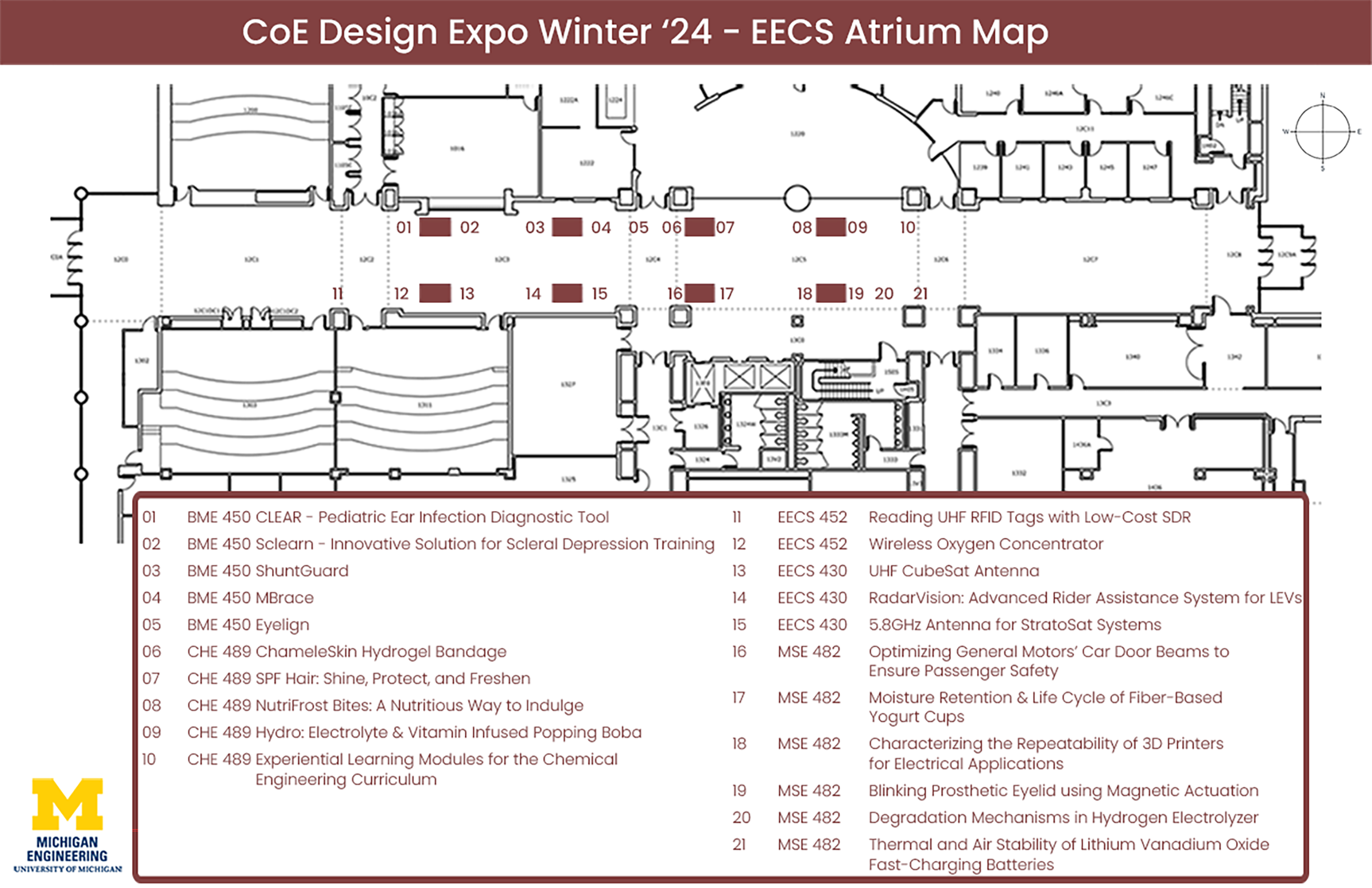 A map of GG Brown 3rd Floor for the Fall 2022 Design Expo.